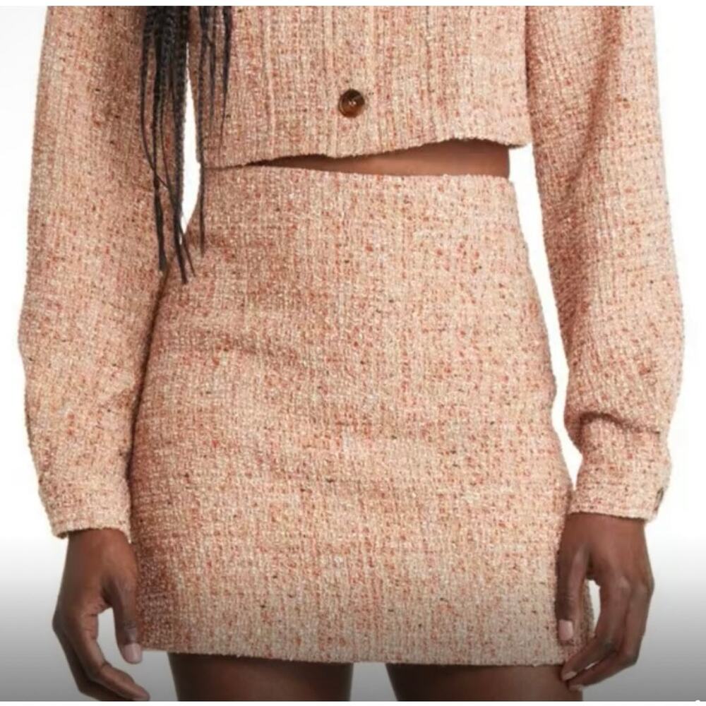 Elodie Revolve Chic Tweed Elegant Pink Rust Girly Wool Blend Mini Skirt NWT S